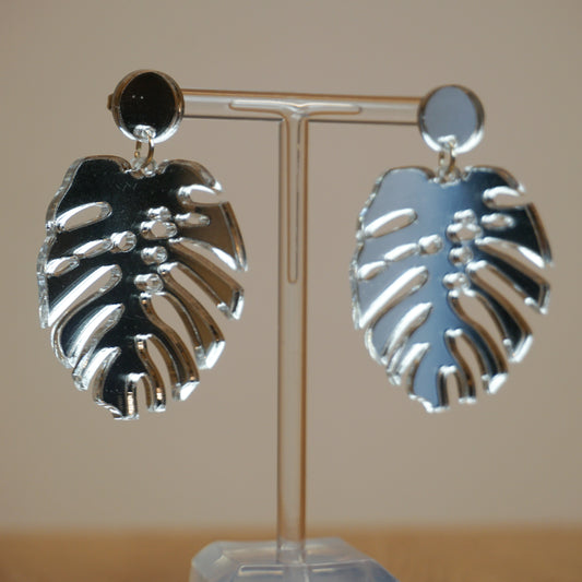 Monstera silver - Acrylic Earrings